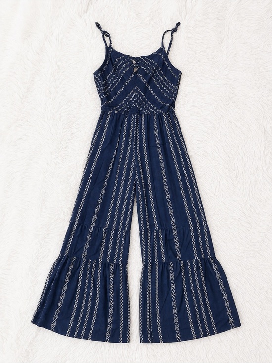 Sincerly Jules Pants - Sincerely Jules Navy Boho Wide Leg Jumpsuit Small | Smocked Tie Front Strappy